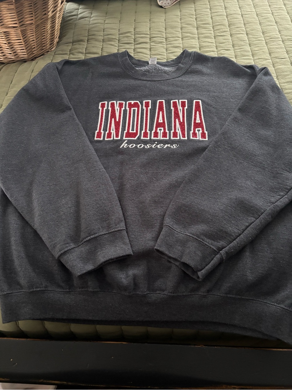 Indiana Hoosiers Charcoal Crewneck Sweatshirt with red glitter